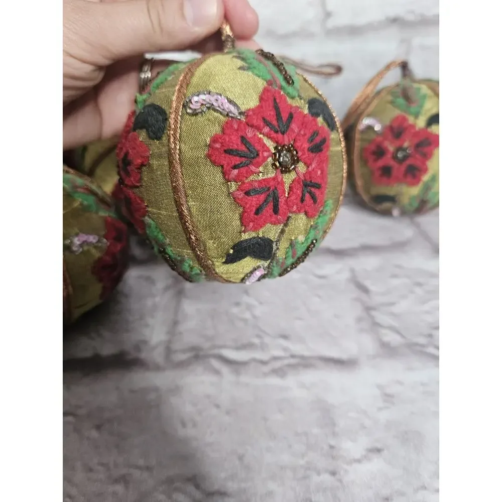 Lot Bundle 10 Embroidered Beaded Christmas Ornaments